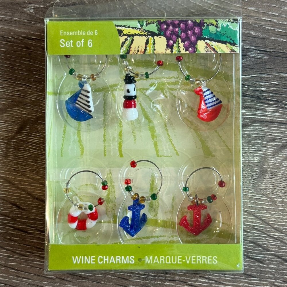 Wine Country, Set of 6 Wine Glass Charms.
